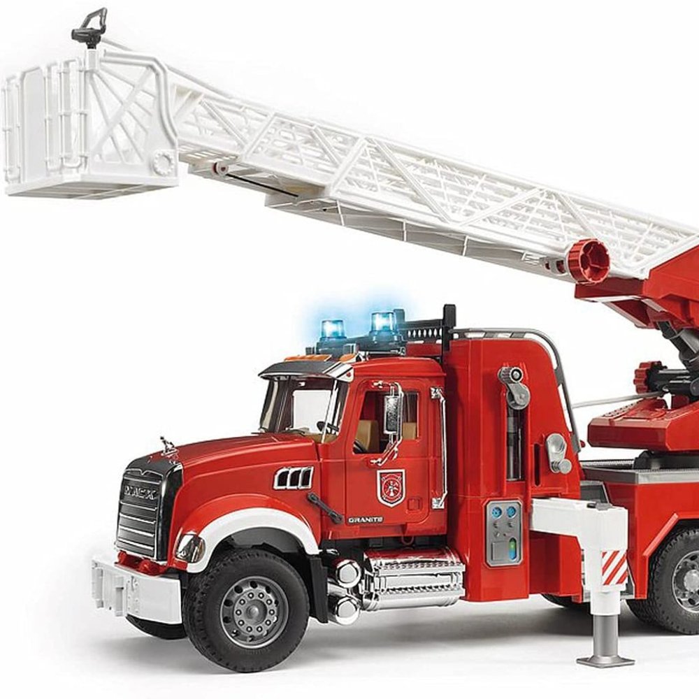 New Bruder 02821 Mack Granite Fire Engine Toy Truck w/ Water Pump, Lights